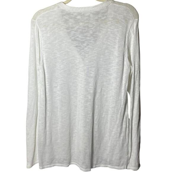 PUREJILL Women’s Cotton/Linen Cardigan, Buttoned Up, 2 Pkt, Long Slv, White, M. - Picture 7 of 11